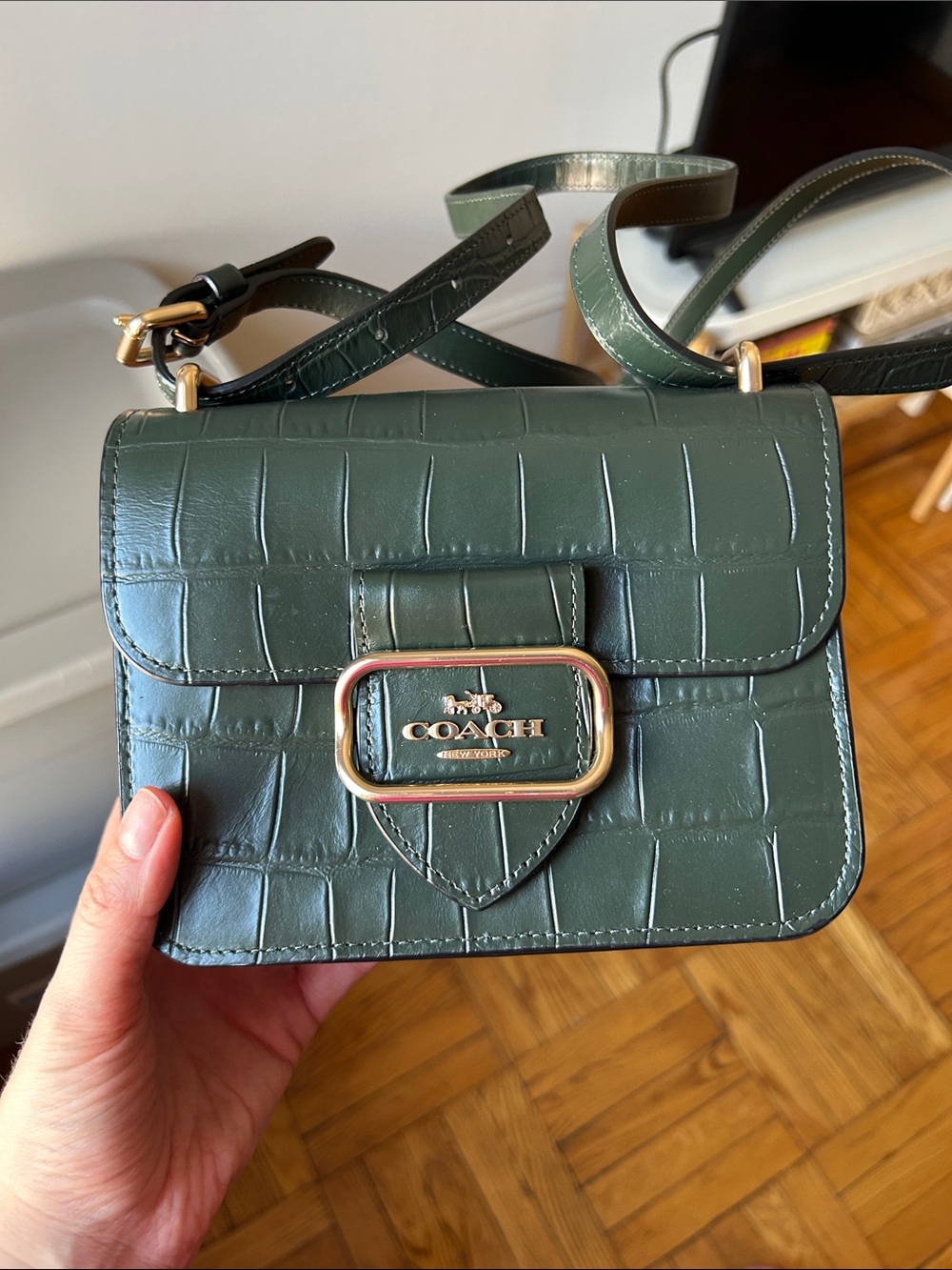 Dark green coach Morgan square crossbody bag